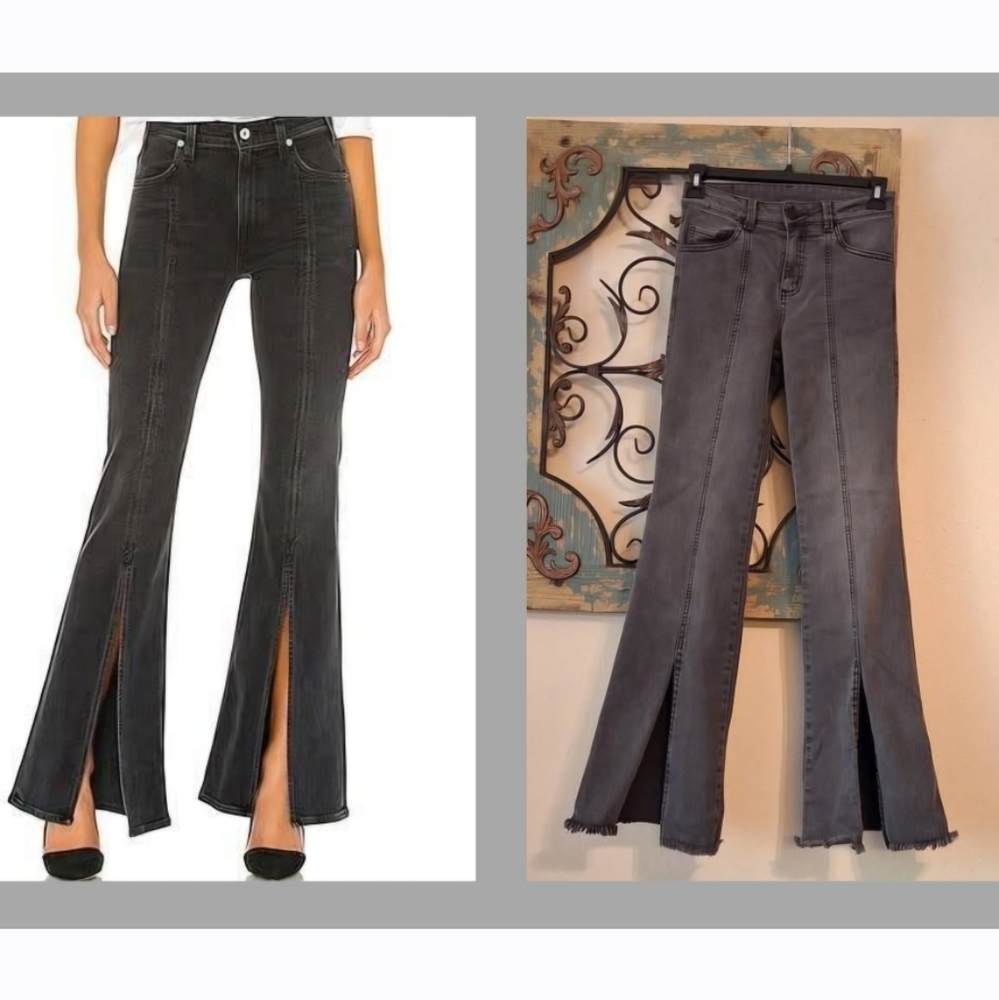 Chic Black Flare Jeans with Slit Detail. Excellent Condition NWOT Size 24